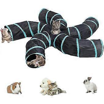 Labyrinthe interactif à 5 tunnels pour chats, pliable, léger, en tissu froissé avec pompon - Tunnel de jeu intérieur/extérieur pour chats