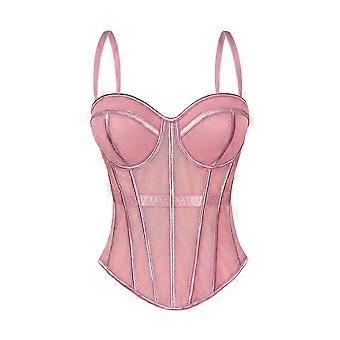 Corset Tops for Women Going Out Bustier Top Sleeveless Adjustable Straps Tops with Back Hooks Pink