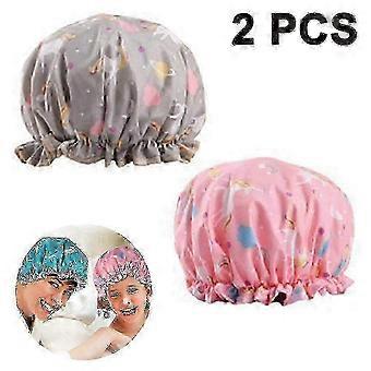 Shower Caps, Double Layers Bath Hat Compatible Women To Cover Long