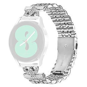 Pulseira de relógio para Samsung Galaxy Watch3 41 mm/ Watch Active2 44 mm/ 40 mm, 7 contas em formato D, strass, decoração, pulseira de aço inoxidável prateada
