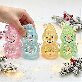 4PCS Glitter Filled Snowman Squishy Toy, Transparent Squeeze Stress Fidget Ball, Christmas Stocking Fillers, Cute Sensory Play Gift Toy
