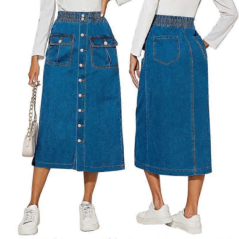 Women's Fitted Button-Down Denim Long Skirt