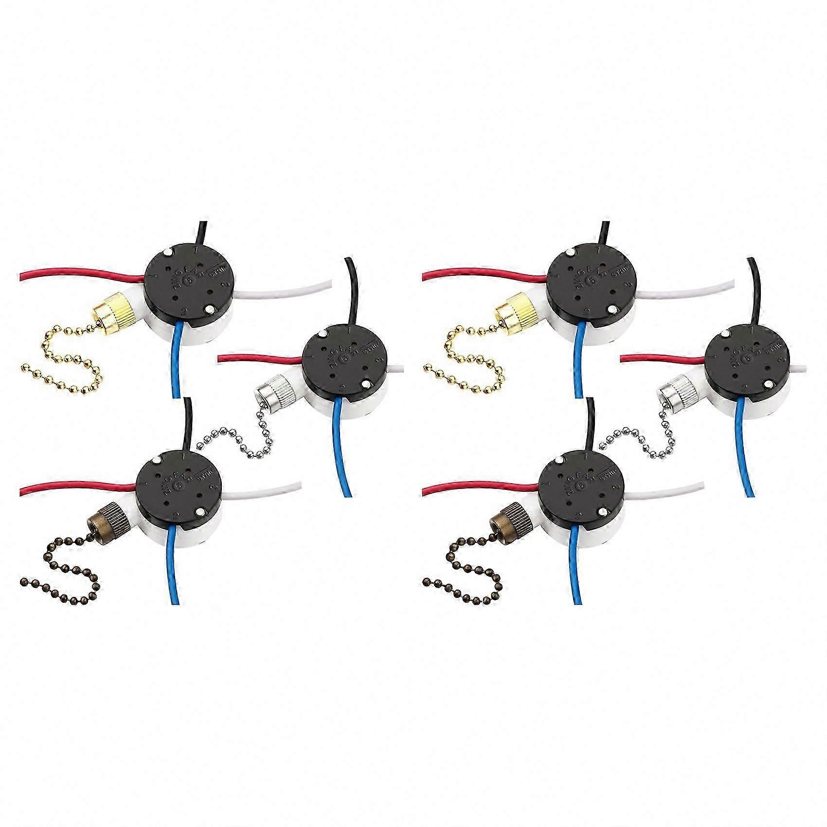 Replace Fan & Light Switch: 6 Pcs Pull Chain Switch Ceiling Fan Light Switch Replacement Part Compatible with Ze-208S E89885 3-Speed 4-Wire