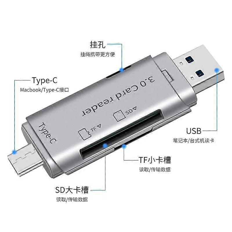 A1  New USB3.0 Type-C card reader SD/TF card dual-head multi-function two-in-one card reader gold