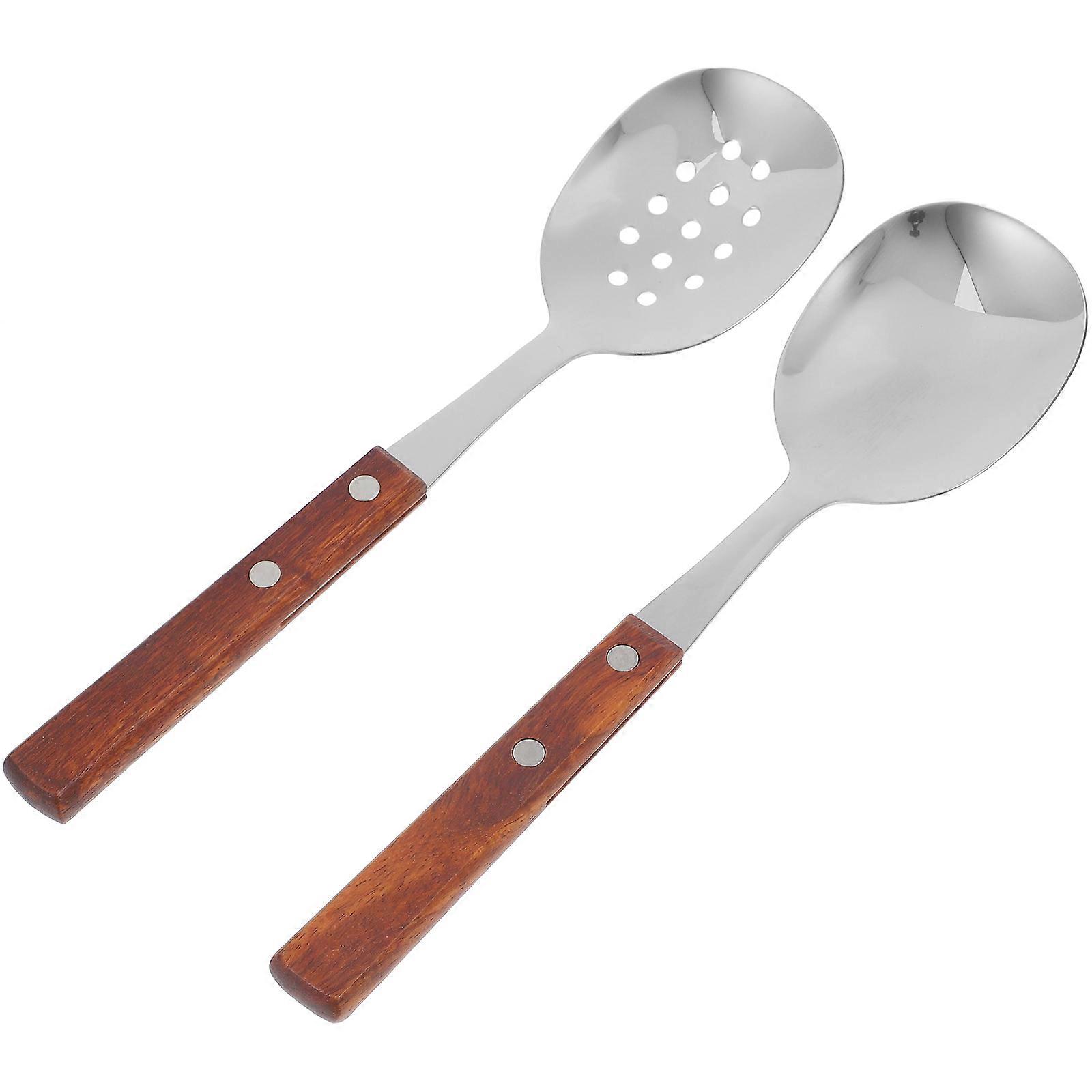 Wood Handle Buffet Serving Spoon for Kitchen Use Slotted Spoon 1Set