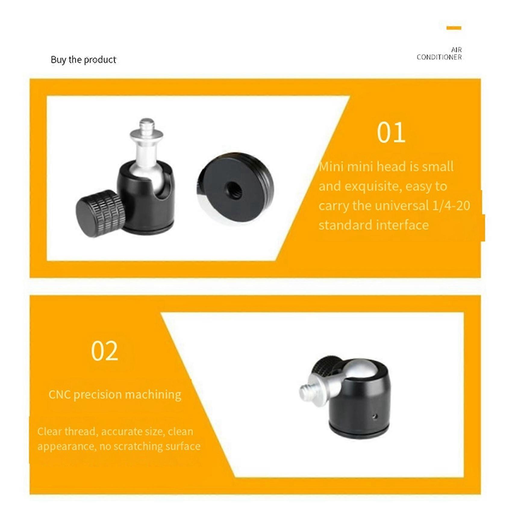 2X Universal Mini Tripod Ball Head 1/4-20 Base Adapter Degree for Interface Stabilizer for Camera