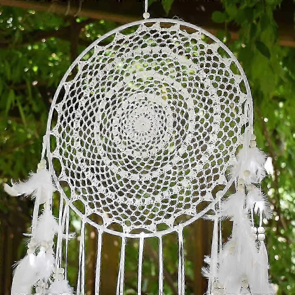 Large Boho Dream Catcher White Feather Macrame Home Decor 35cm ,white