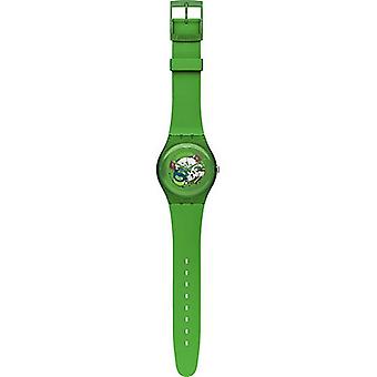 R. swatch green lacquered Quartz Analog Unisex Watch with SUOG103 Silicone Bracelet