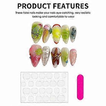 Fake Nails, Hand-Painted Colorful Sweet & Charming Design, Reusable False Nails Gift Set for Women, Girlfriend, Wife, Girls