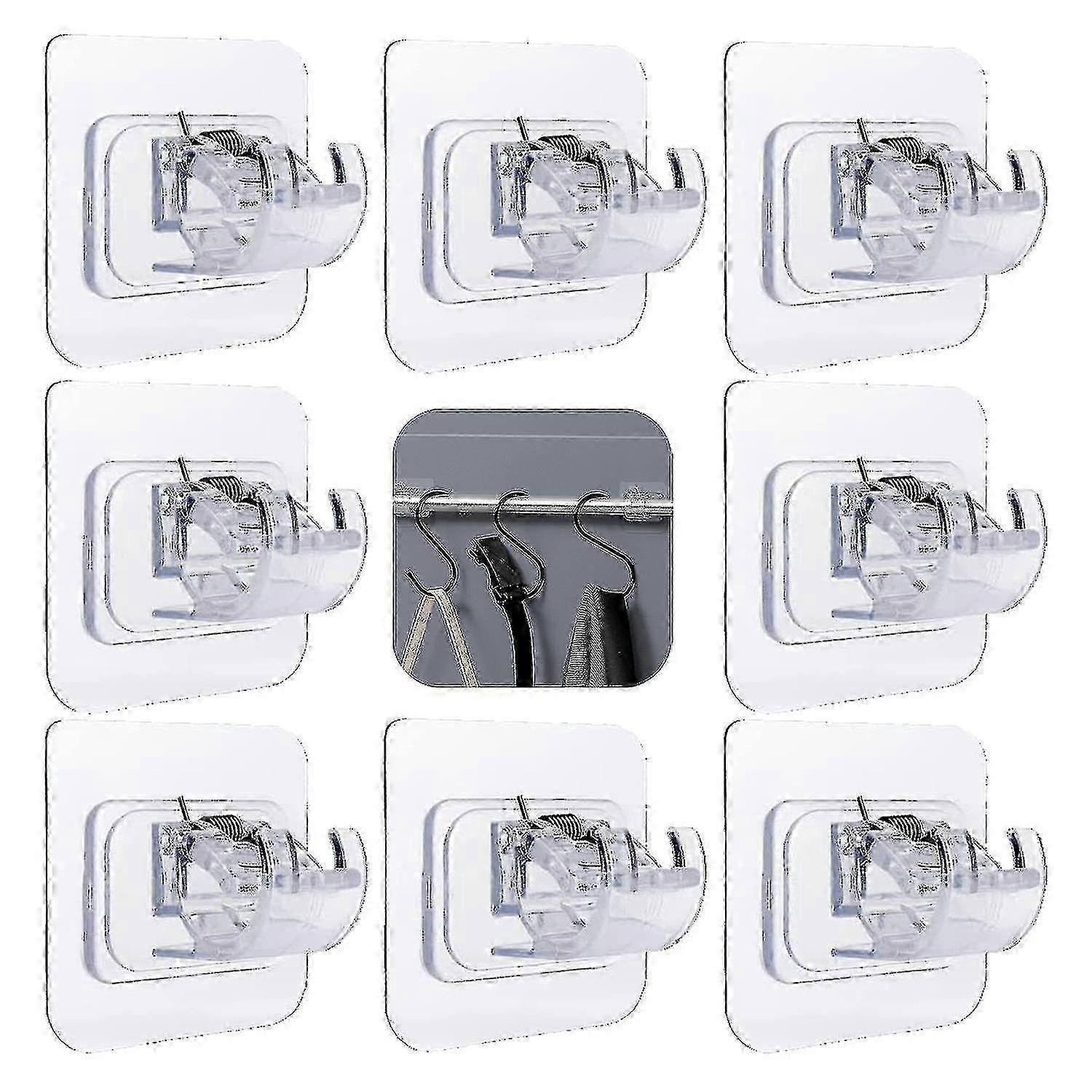 Clear 8pc Adjustable No-Drill Curtain Rod Holders Hooks