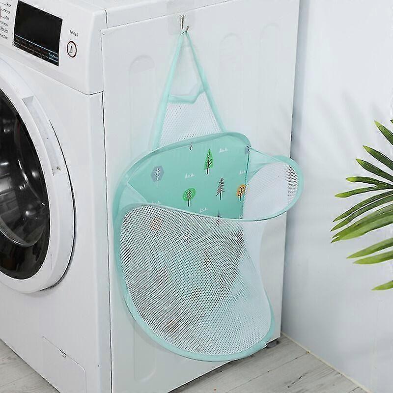 2pcs Green Hanging Mesh Collapsible Laundry Hamper