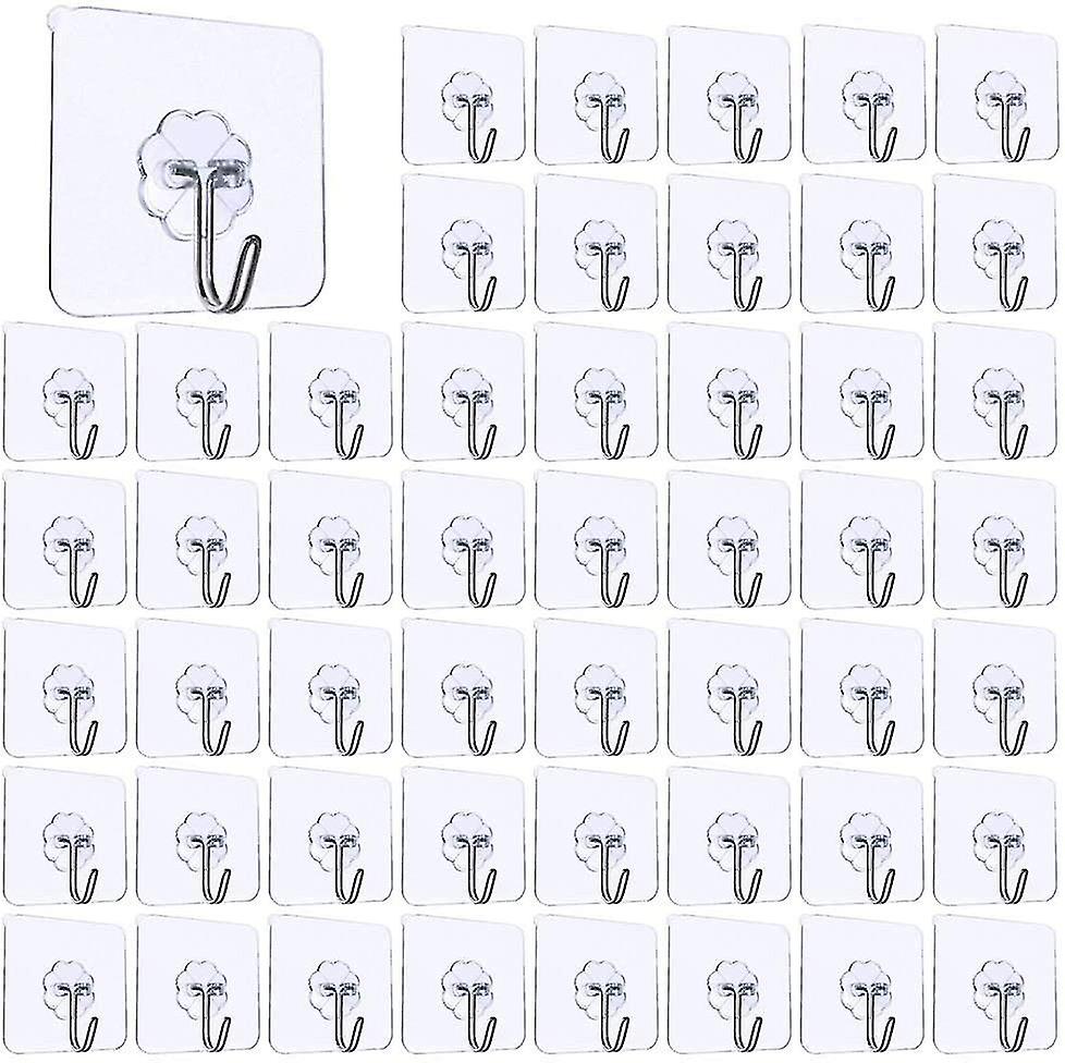 50pcs Transparent Adhesive Hooks, Kitchen Wall Hook With Stainless Hooks Bath Towel Ceiling Hooks