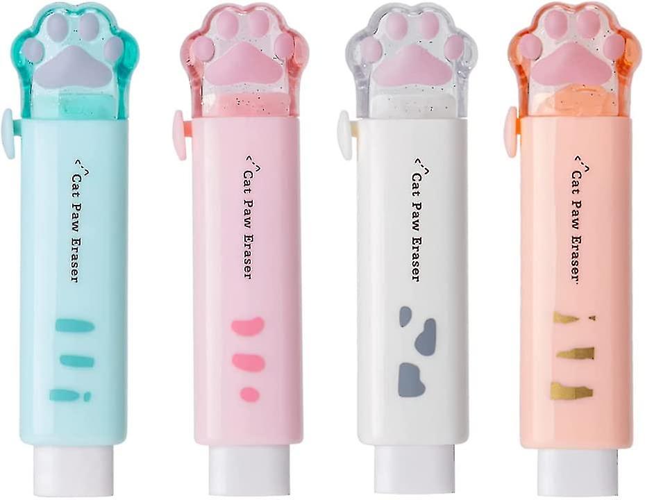 4 Pcs Retractable Erasers, Cat Paw Erasers For Kids, Push-pull Erasers
