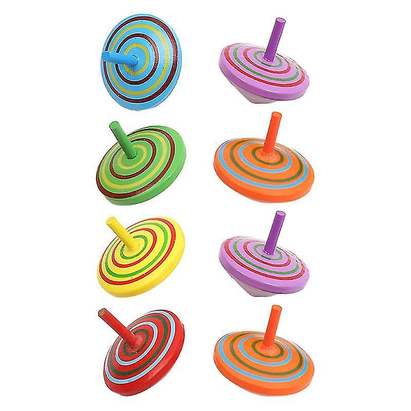5.5X5.5cm Random Color Spinning Tops 8pcs Wooden Simple Gyro Toys Colorful Gyro Toys Interesting Gyr