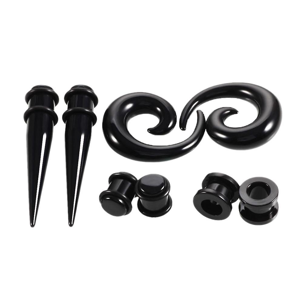 8pcs Black Ear Stretching Kit Acrylic Tapers, Tunnels, 6mm Spiral Snail Plugs