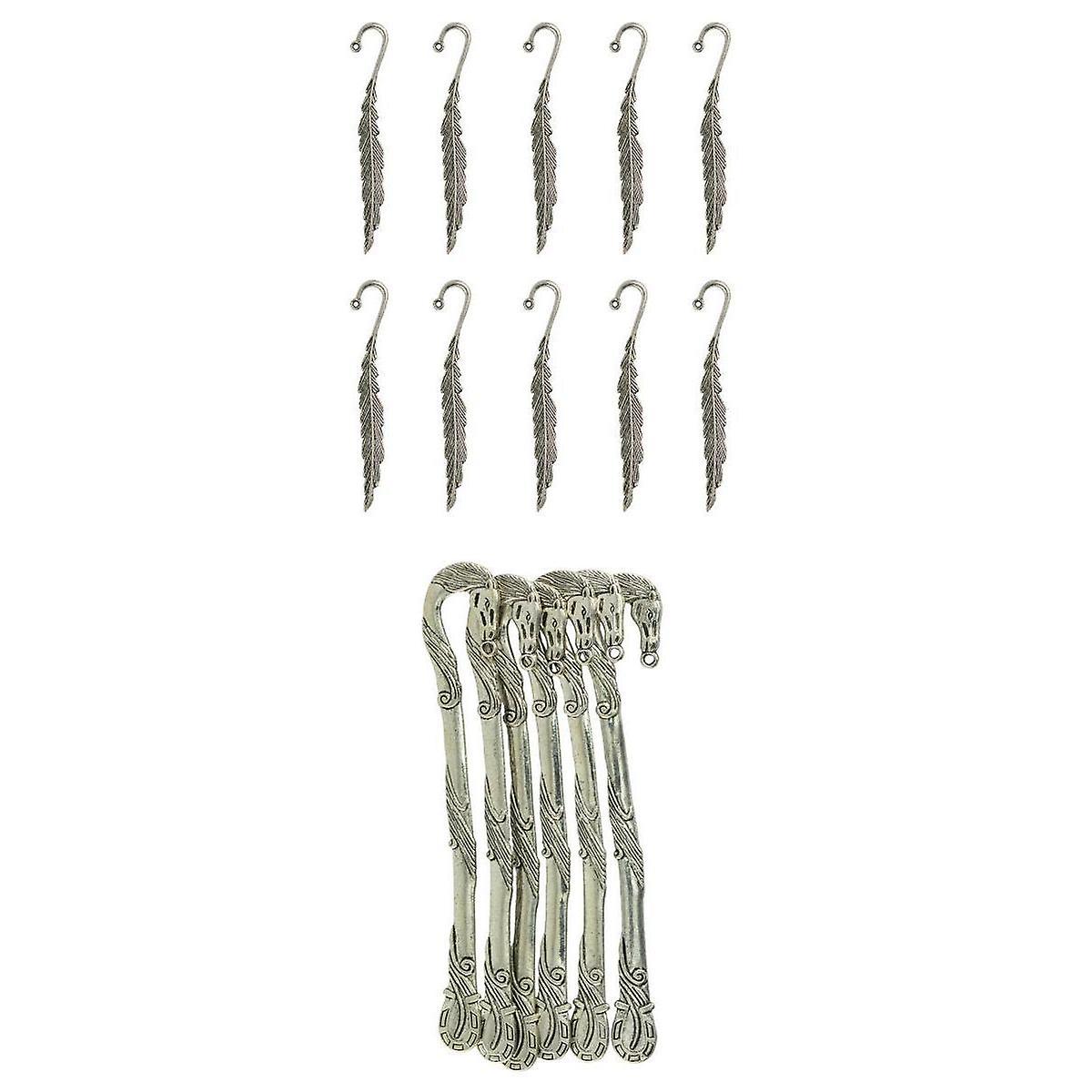 16 PiecesTibetan Silver Beading Feather Horse Bookmarks With Loop DIY Making