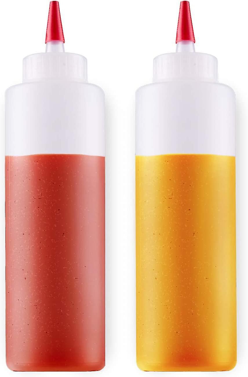 Red Cap Squeeze Bottle 2 Wide-mouth Kitchen Leak-proof Refillable Condiment Containers-17 Ounce