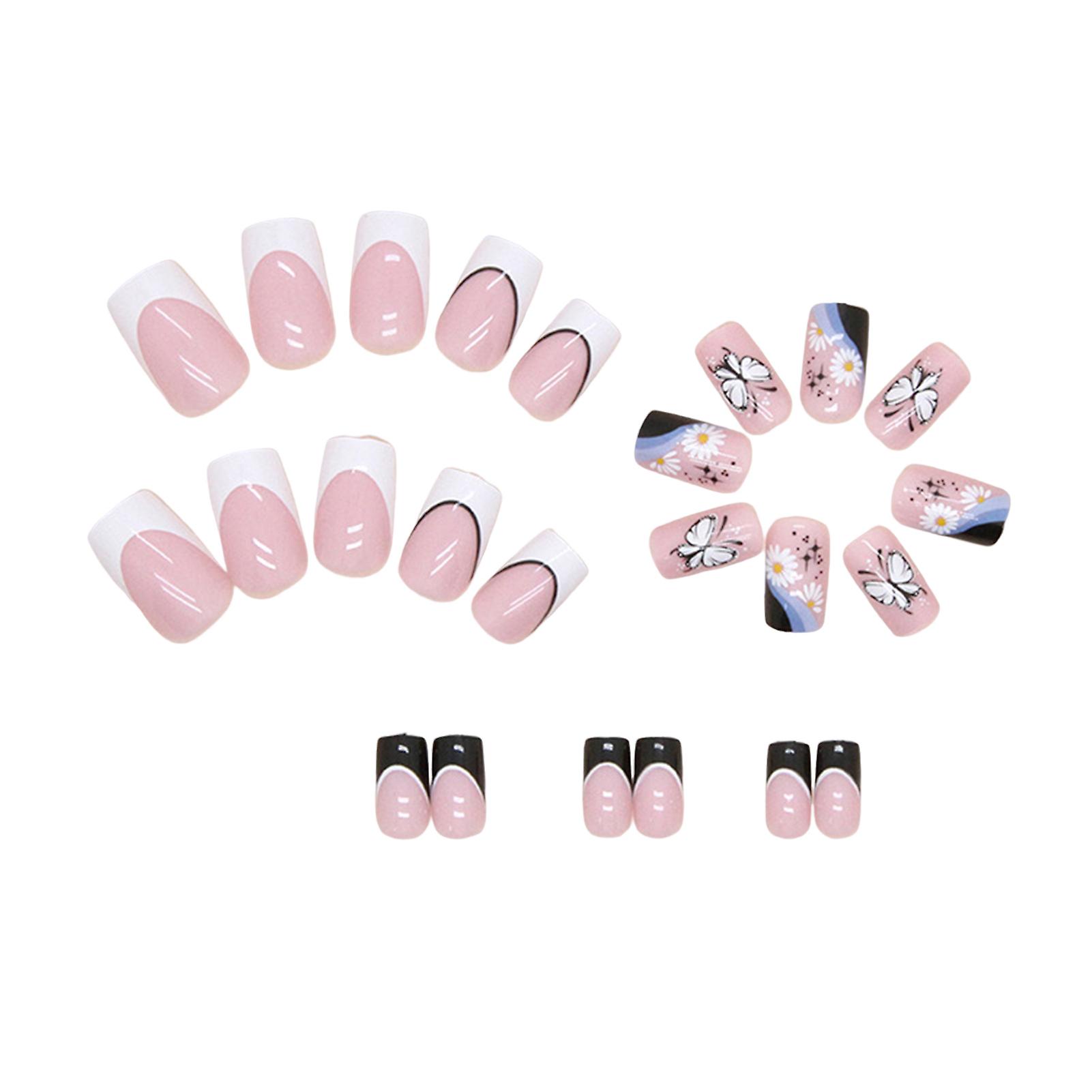 Butterfly Patterns Pink Fake Nails Charming Com