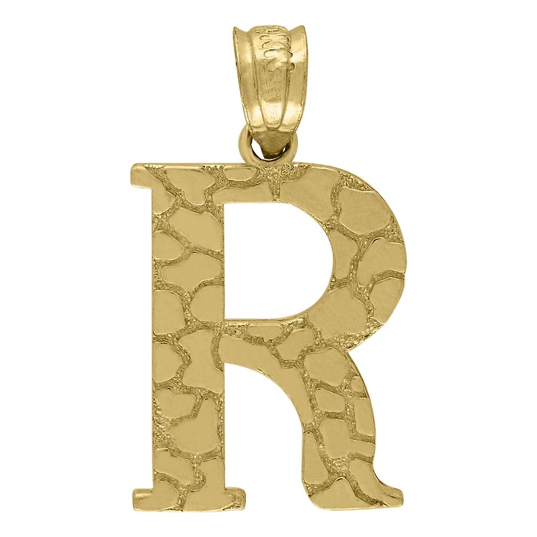 10k or jaune unisexe pépite lettre nom personnalisé monogramme initiale r breloque pendentif collier 20.5x11.20mm large-penda
