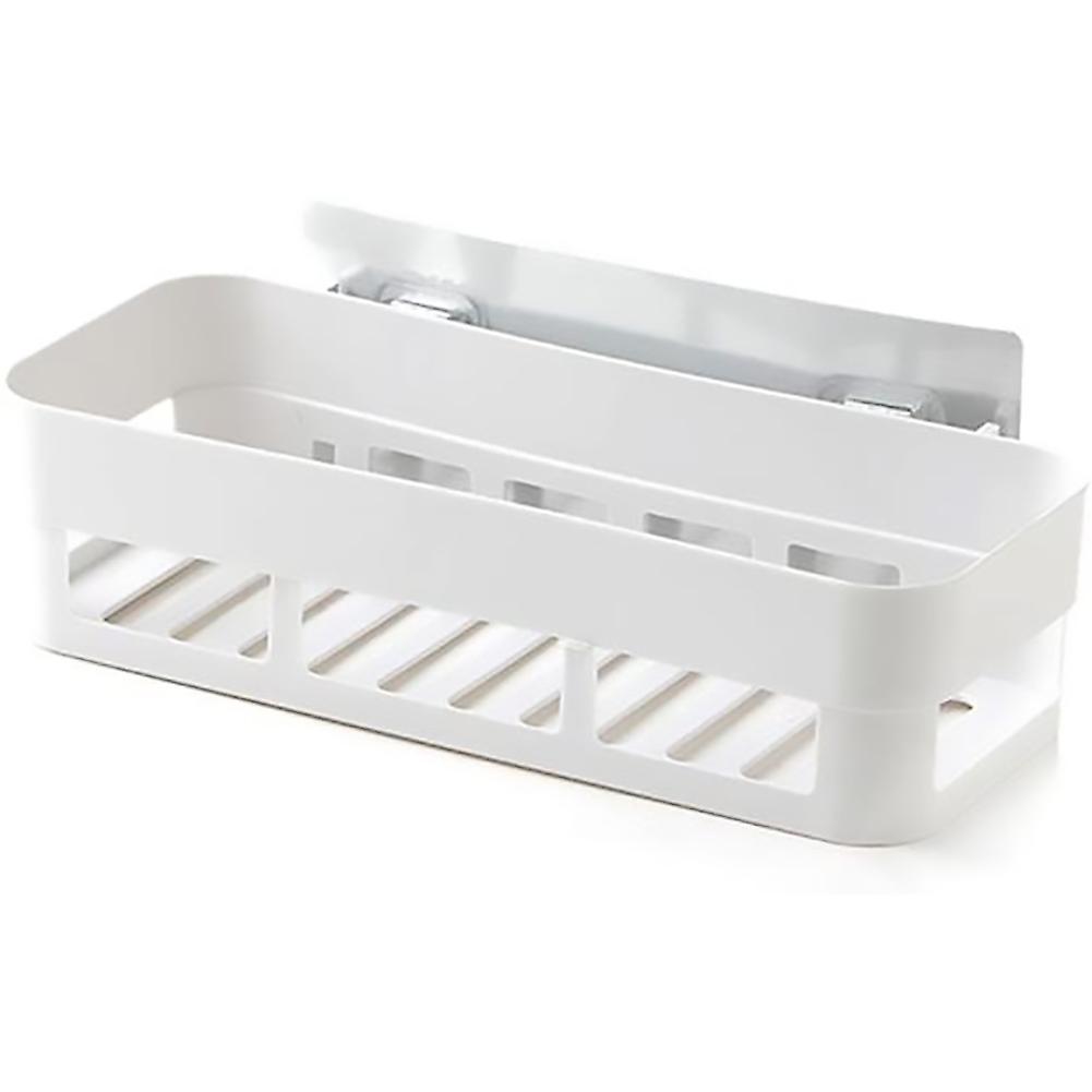 Plastic Wall Mounted Adhesive Shower Caddy, Bathroom Storage Shelf (White)