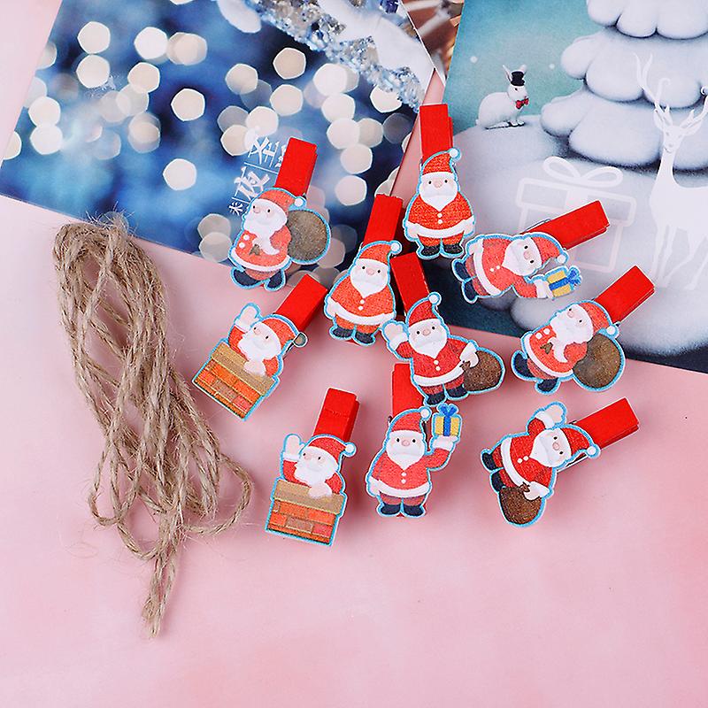 10 Pcs/lot Mini Wooden Paper Clips Photo Pegs Santa Claus Wood Paper Clips