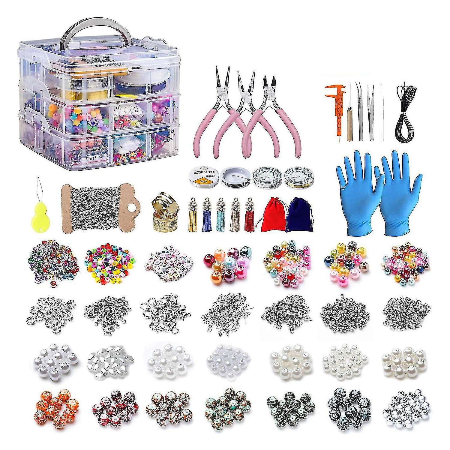 2456 قطعة مجموعة لوازم صنع المجوهرات مع الخرز المتنوع سحر النتائج سلك الحبل كماشة للقلادة
