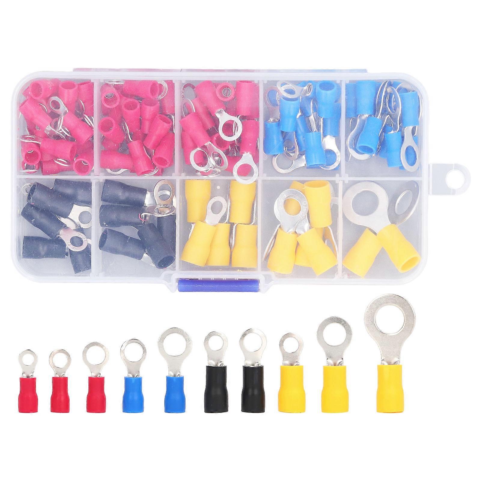 102PCS Insulated Ring Terminal 10 Different Specifications Flame Retardant Wire Connectors Assortment Kit