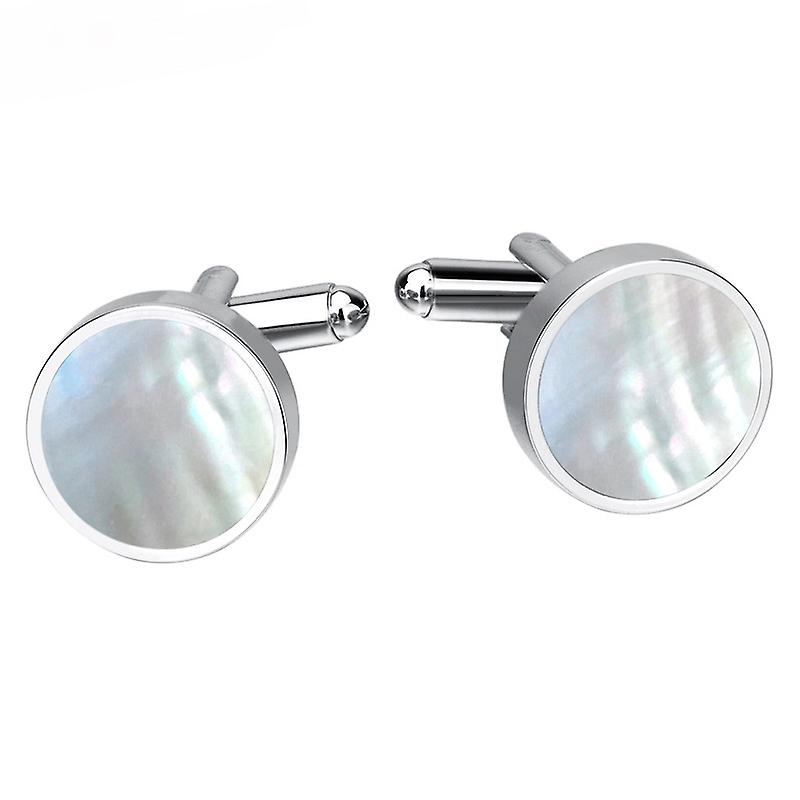 Mens White Shell Silver Metal Cufflinks