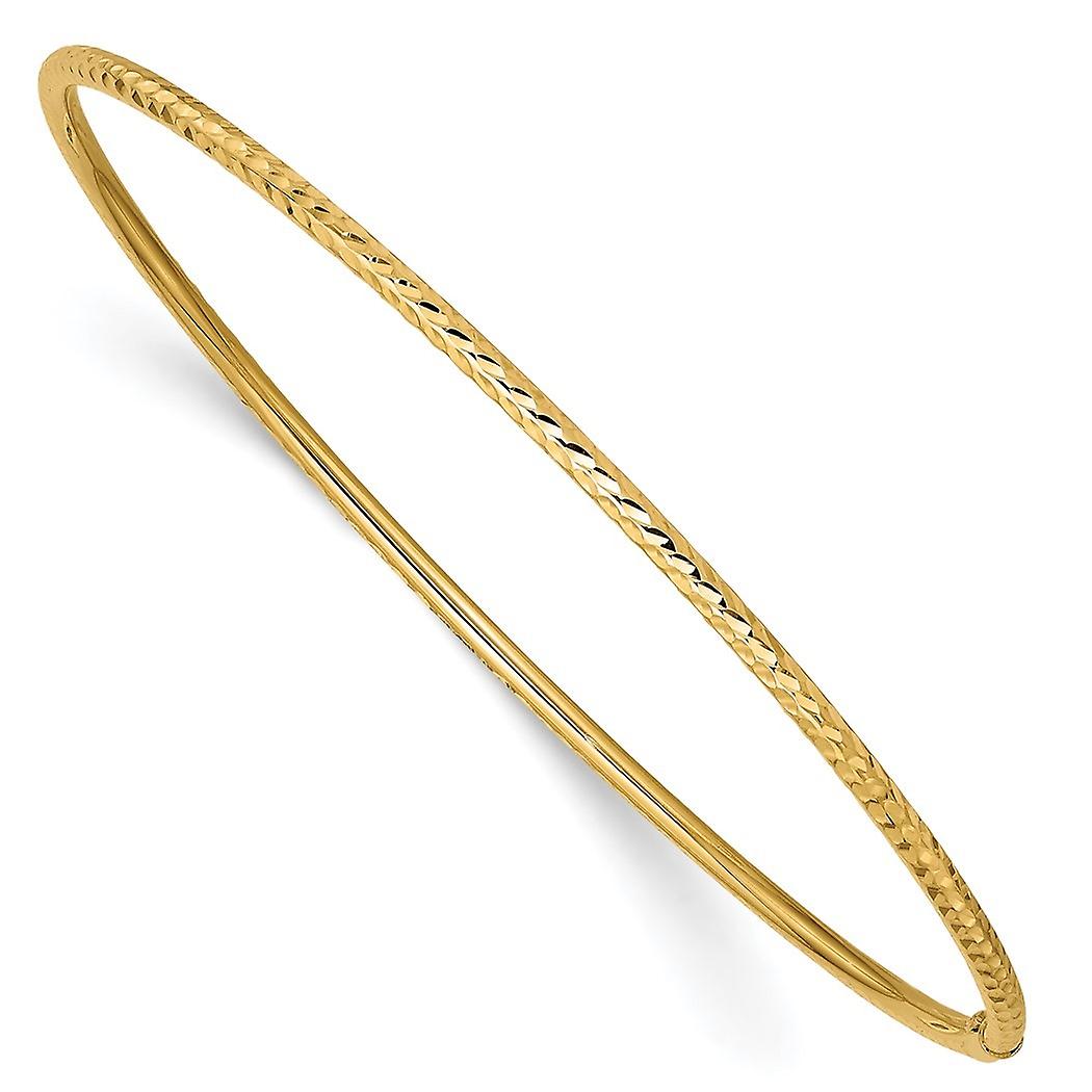 10k Solid Yellow Gold 2mm Sparkle Cut Tube Slip on Bangle Bracelet Cuff-Bracelet for Women