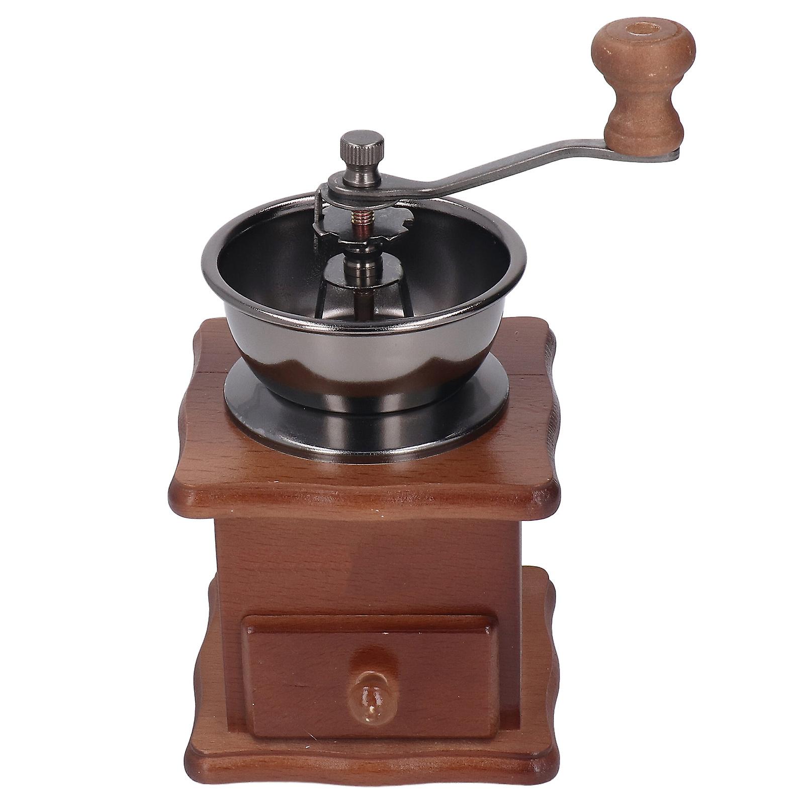 Manual Hand Coffee Grinder Retro Beech Wood Base Classic Style Stainless Steel Core Rust Proof Durable Mill
