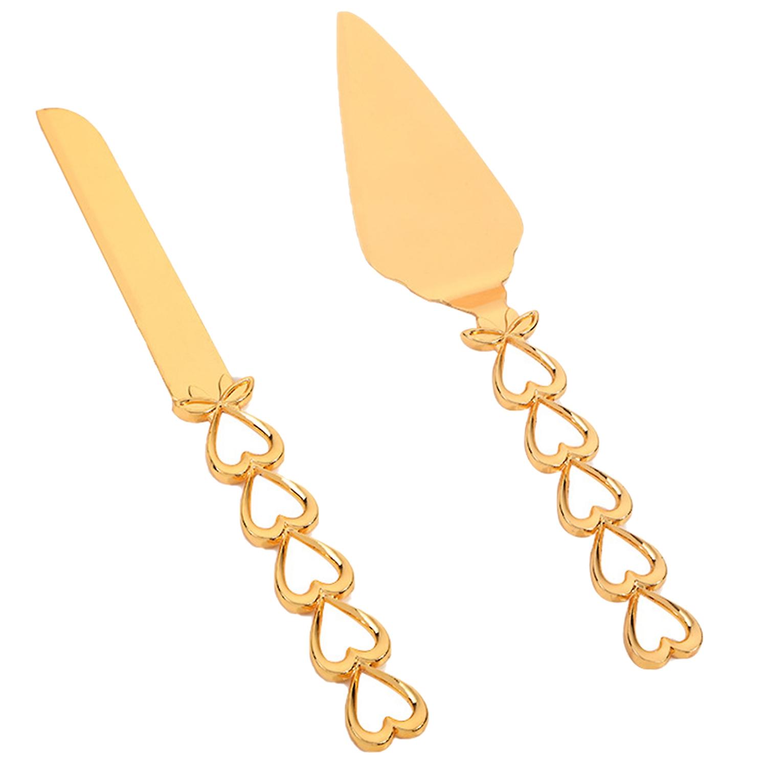 2Pcs/Set Cake Cutter Rust-proof Multi-purpose Heart Shape Handle Wedding Cake Knife Server Set for