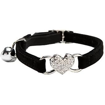 SUJI Heart Bling Cat Collar with Safety Belt and Bell 8-11 InchesBlack