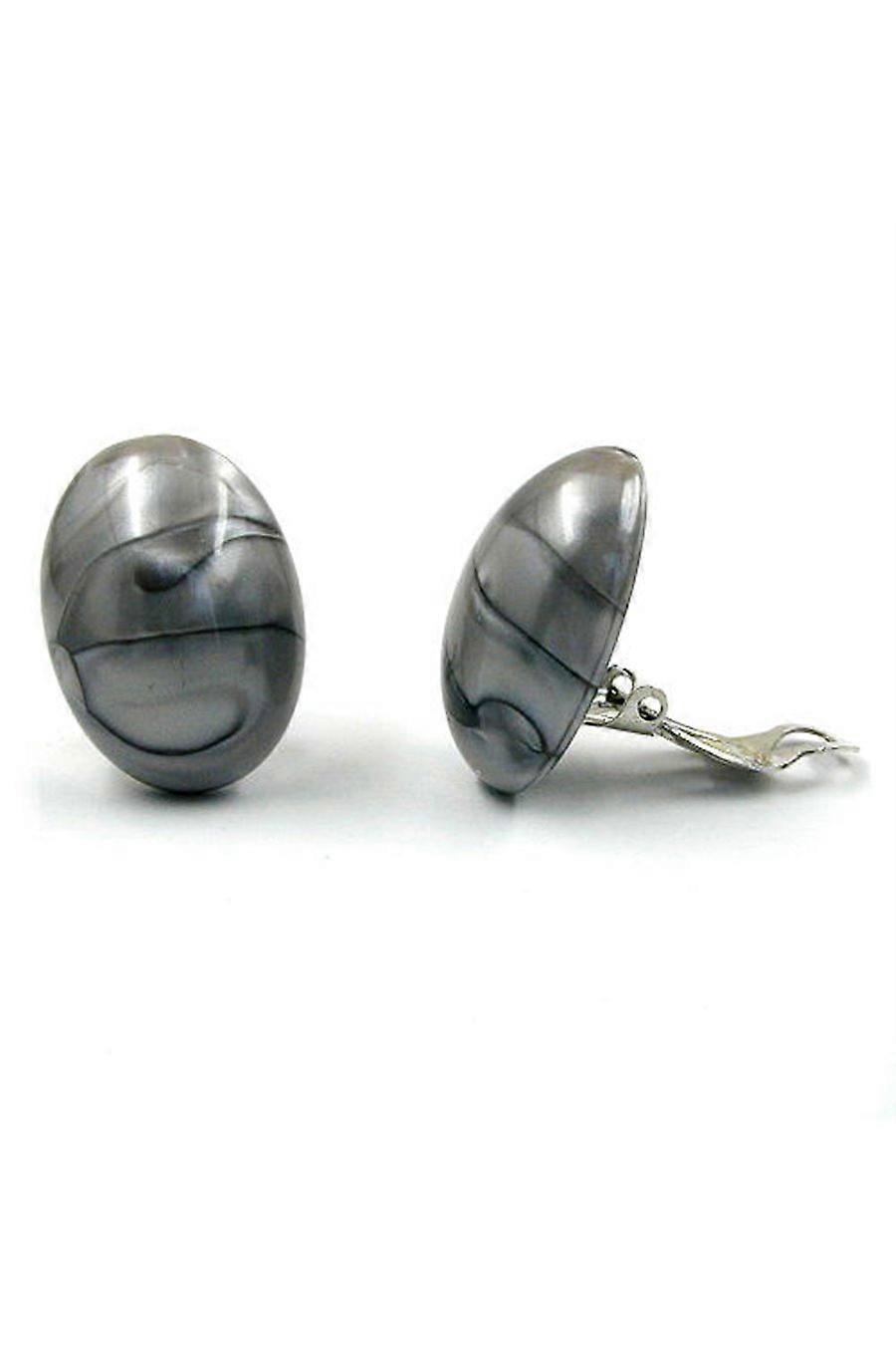 Earring Clip-on Oval Grey Silver - Gl05110