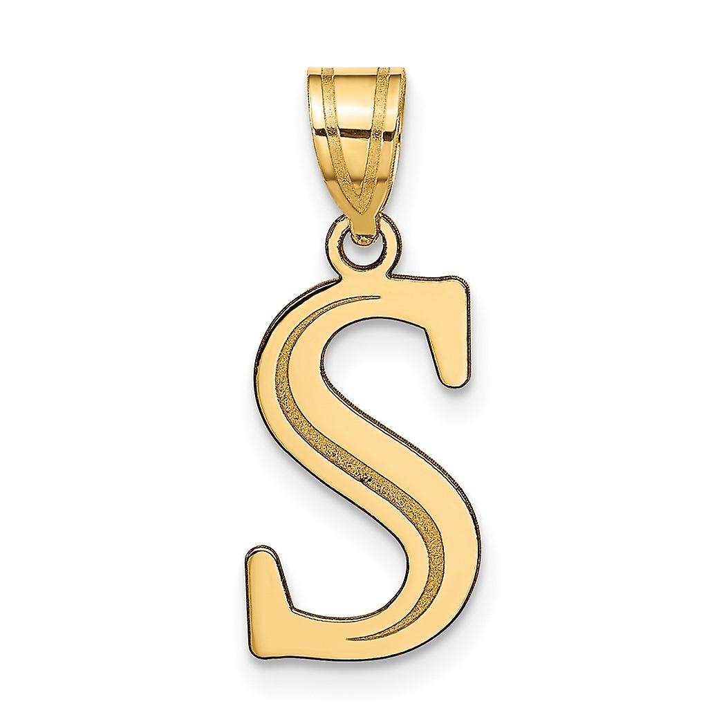 14k Gold Polished Etched Letter S Initial Pendant Necklace-Pendant for Women - .6 Grams