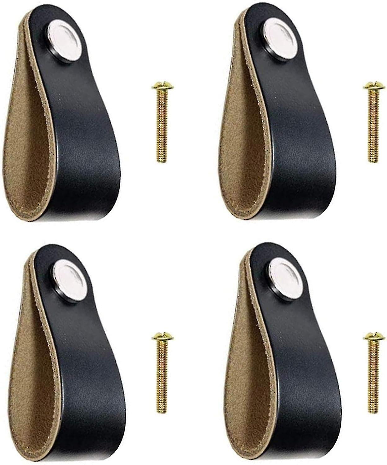 Leather Drawer Pulls 4pcs Black Cabinet Pulls Leather Cabinet Pulls with 22mm Screws Leather Handle