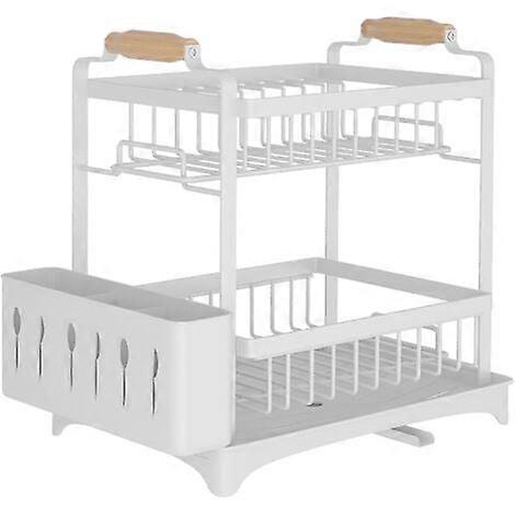 Dish drainer with drip tray, 2 levels with dish rack - White