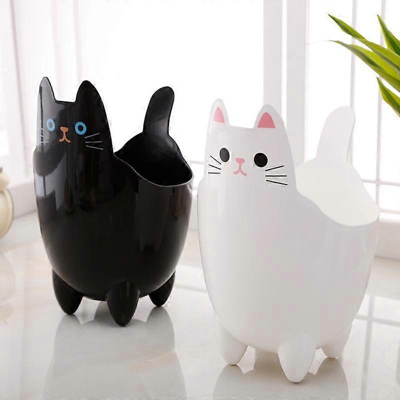 2pcs Cartoon Cat Shape ABS Mini Table Trash Cans Storage Buckets (Black/White)