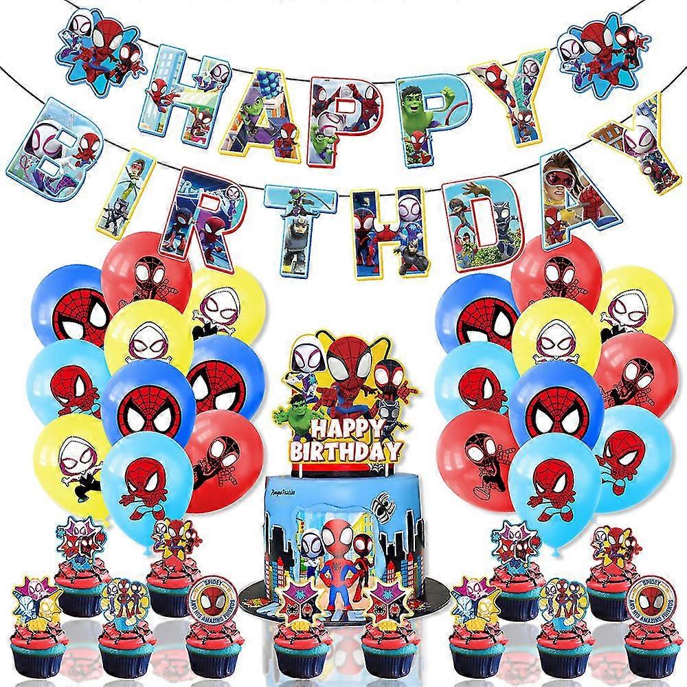 spider-man superhero theme balloons banner cake topper set men boy birthday party decoration supplies