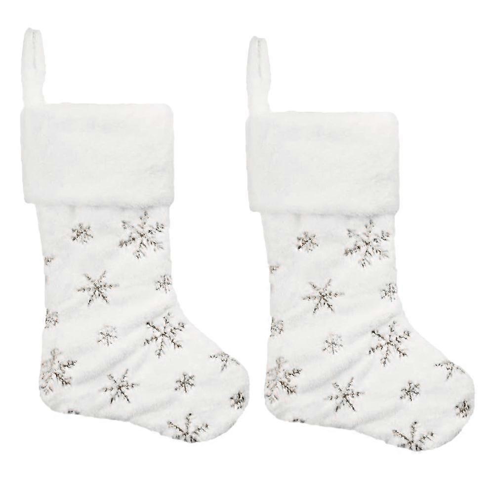 Balabela 2er Pack schneeweiße Weihnachtsstrümpfe mit bestickter Schneeflocke hängend für Weihnachtsfeier Dekoration