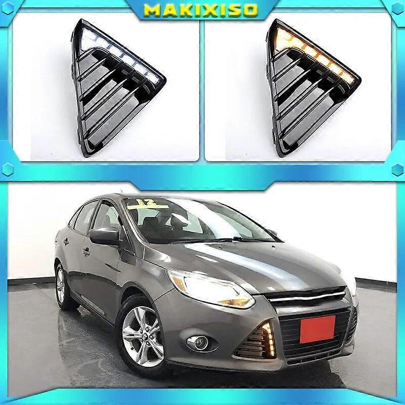For Ford Focus 3 MK3 2012~2015 Daytime Running Light DRL LED Fog Lamp Cover With Yellow Turning Signal Functions