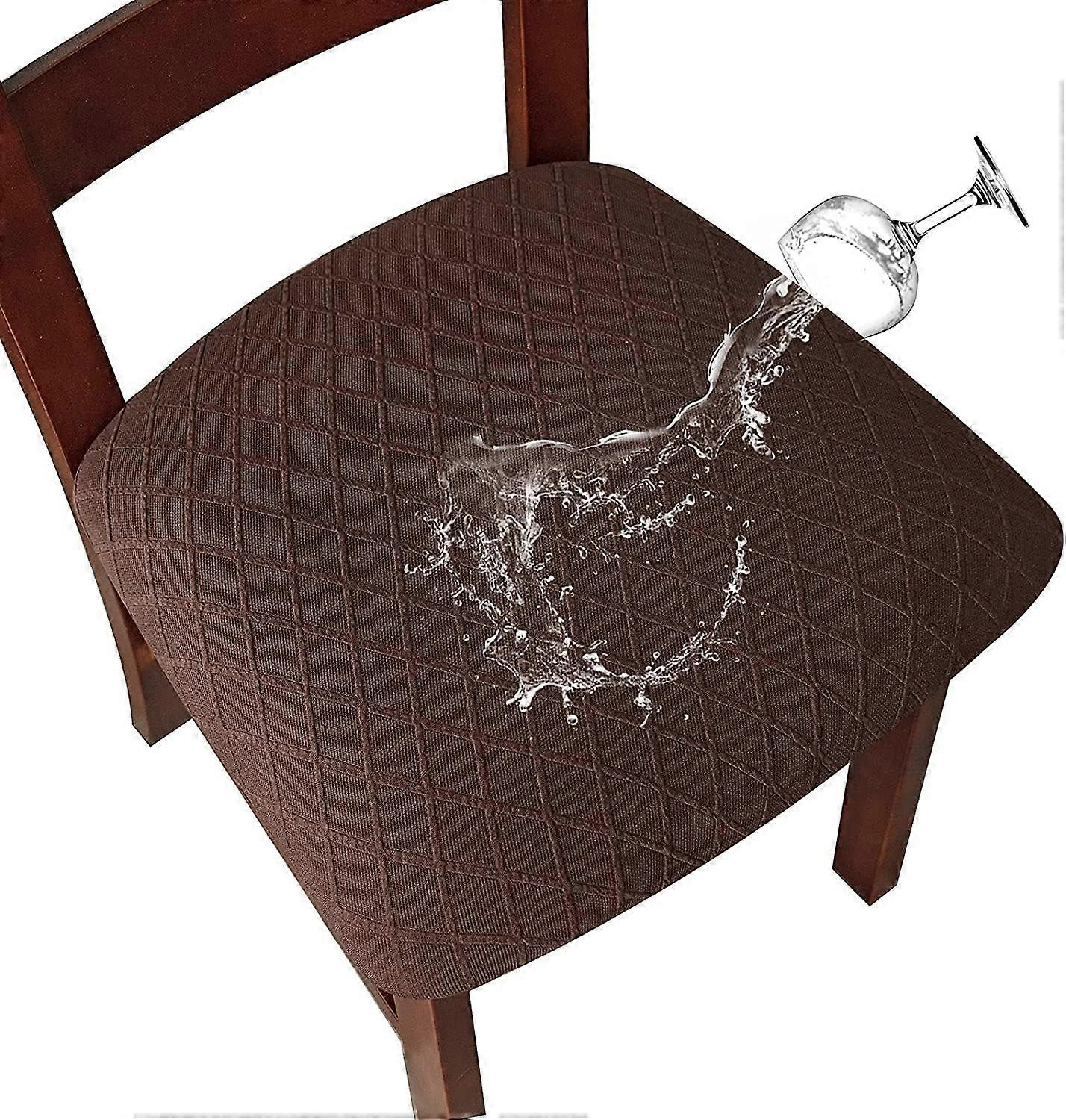 أغطية كرسي مقاومة للماء أغطية كرسي شعرية من الماس مع مشبك لمطبخ غرفة الطعام (قهوة ، 6 قطع)