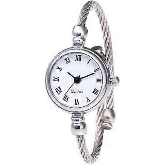 Women Silver Cable White Dial Analogue Quartz Bangle Watch With