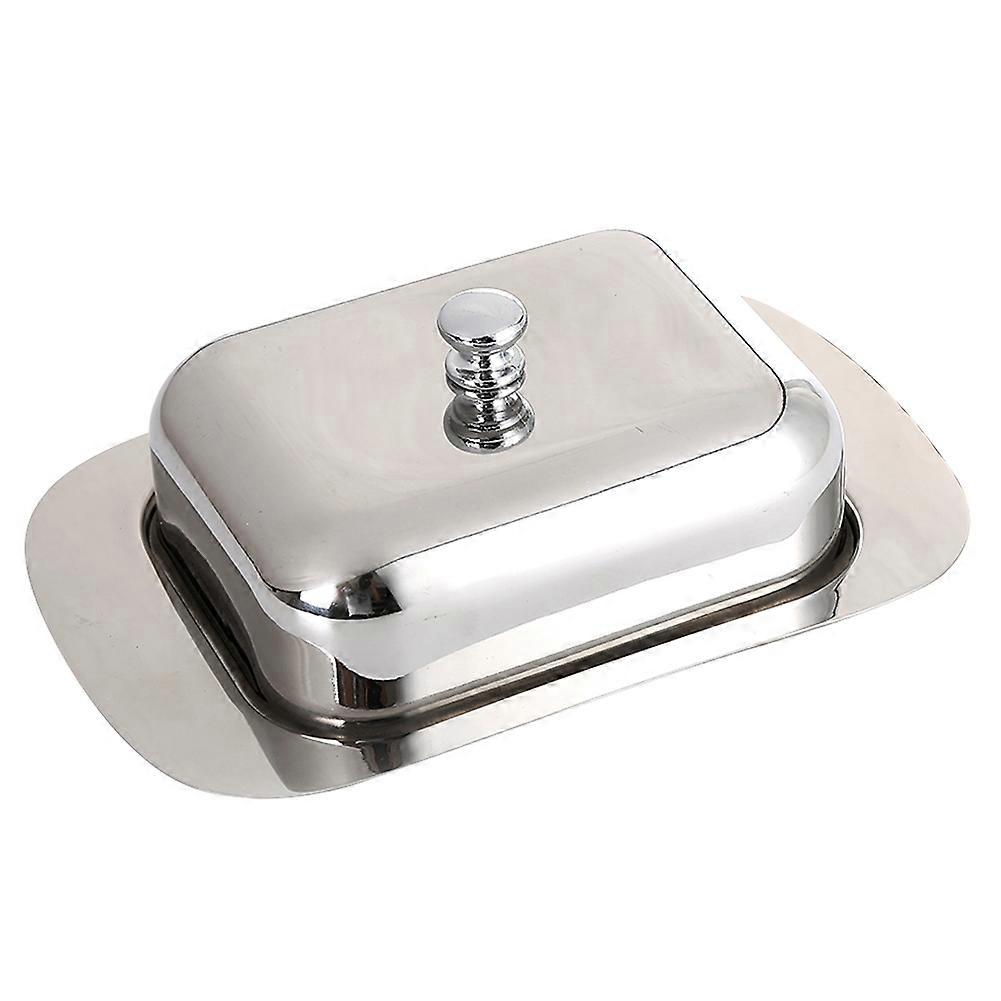 Luxious Stainless Steel Dish Box Container Shiny Cheese Server Storage Tray with Easy to Hold Lid