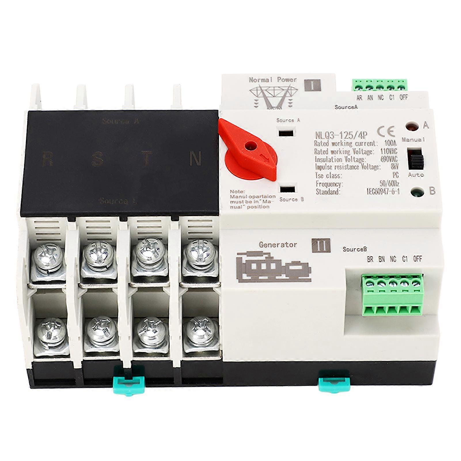 Dual Power Automatic Transfer Switch 4P Rail Mounted Generator Changeover Switch 100A AC110V NO.8272