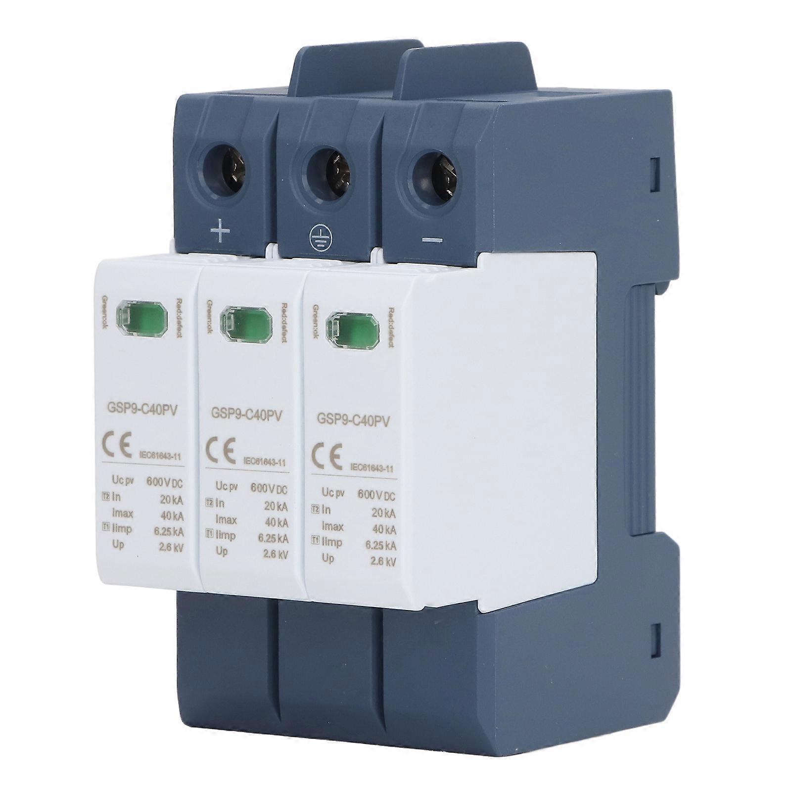 DC Surge Protector PC Flame Retardant Large Discharge Current Quick Response Surge Protective Device 40KA 3P 600VDC NO.3251
