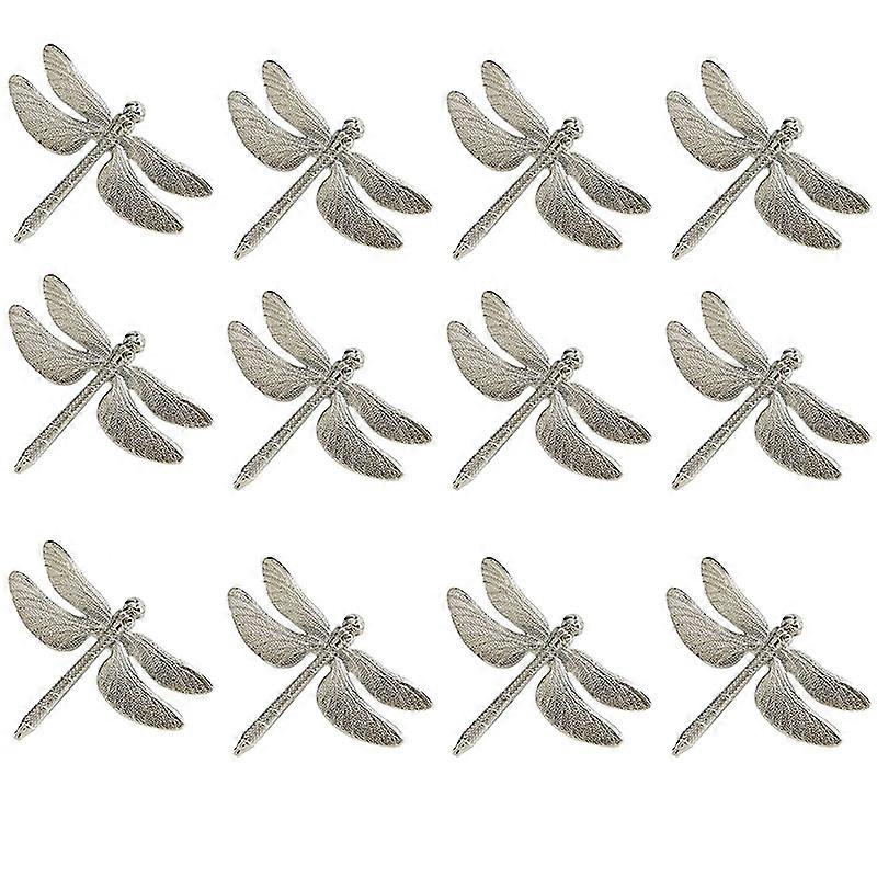 12 Pcs Dragonfly Napkin Rings, Alloy Napkin Buckle Silver Napkin Ring For Hotel Wedding Holiday Tab