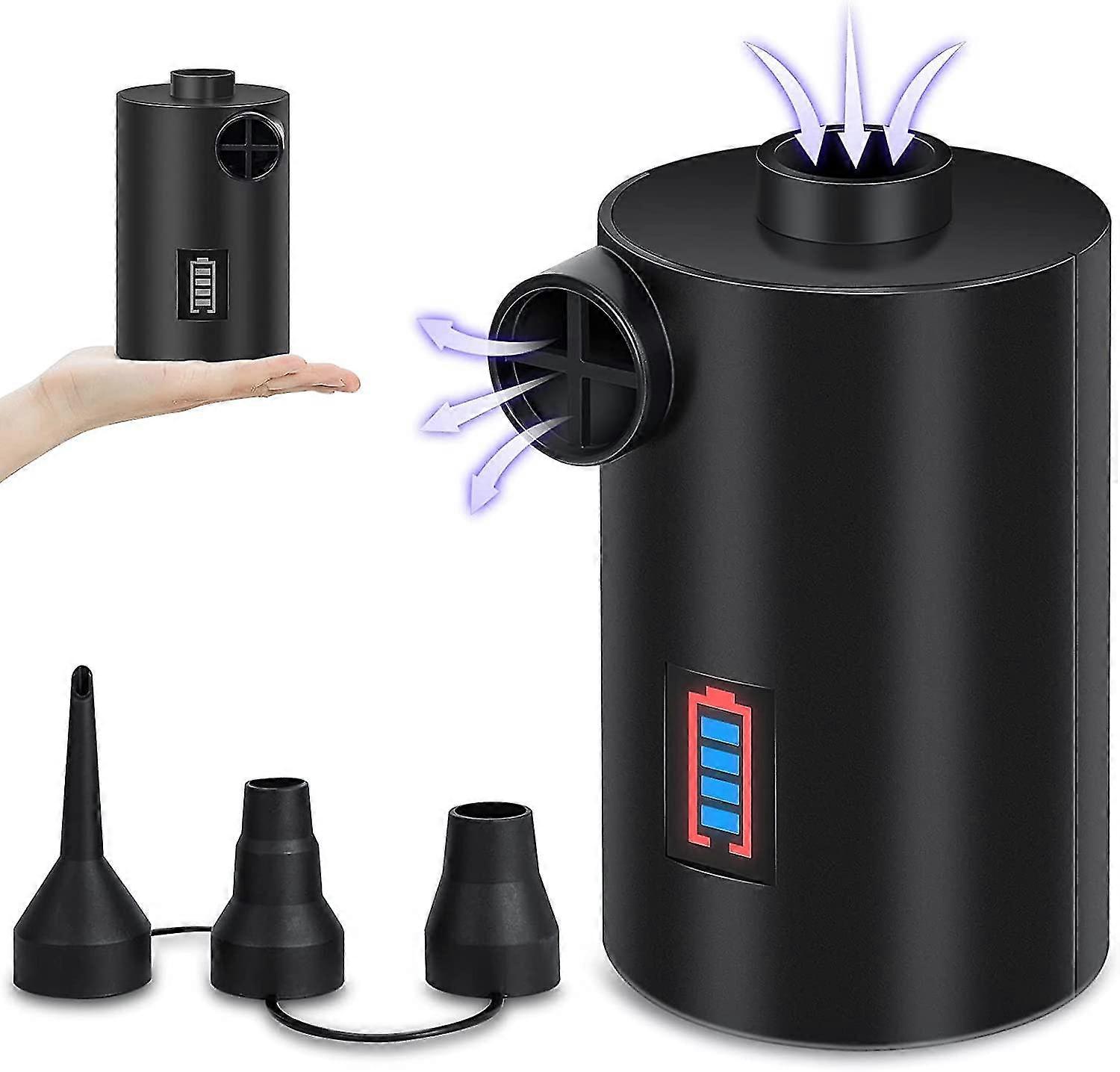 Usb Rechargeable Electric Pump With Battery Indicator, Electric Air Pump With 3 Air Nozzles For Inflatable Mattress, Pillow, Bed, Boat