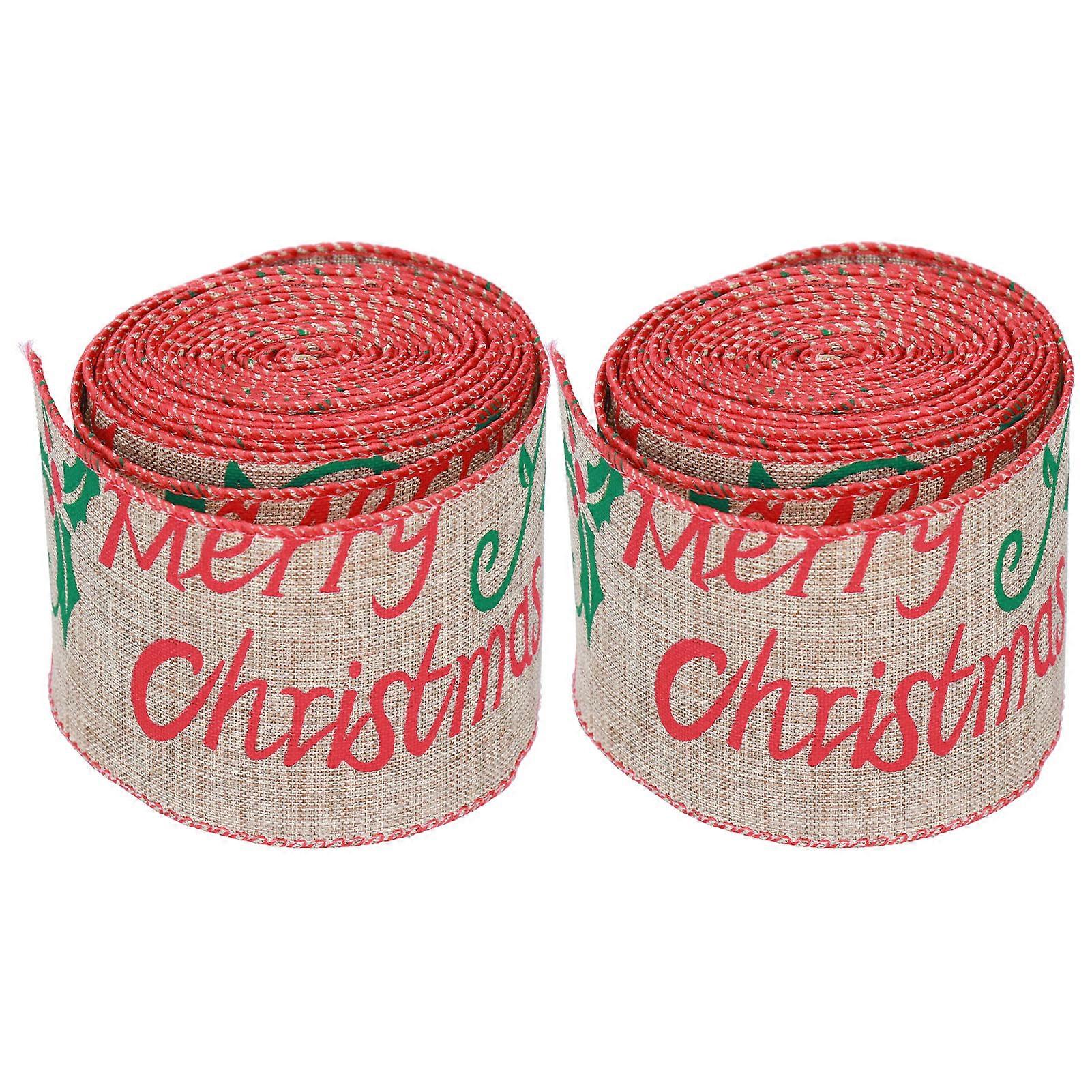 2ピースクリスマスリボン6cm / 2.4inワイドクラシックブライトパターンDIYラッピング用品ホリデーデコレーション用