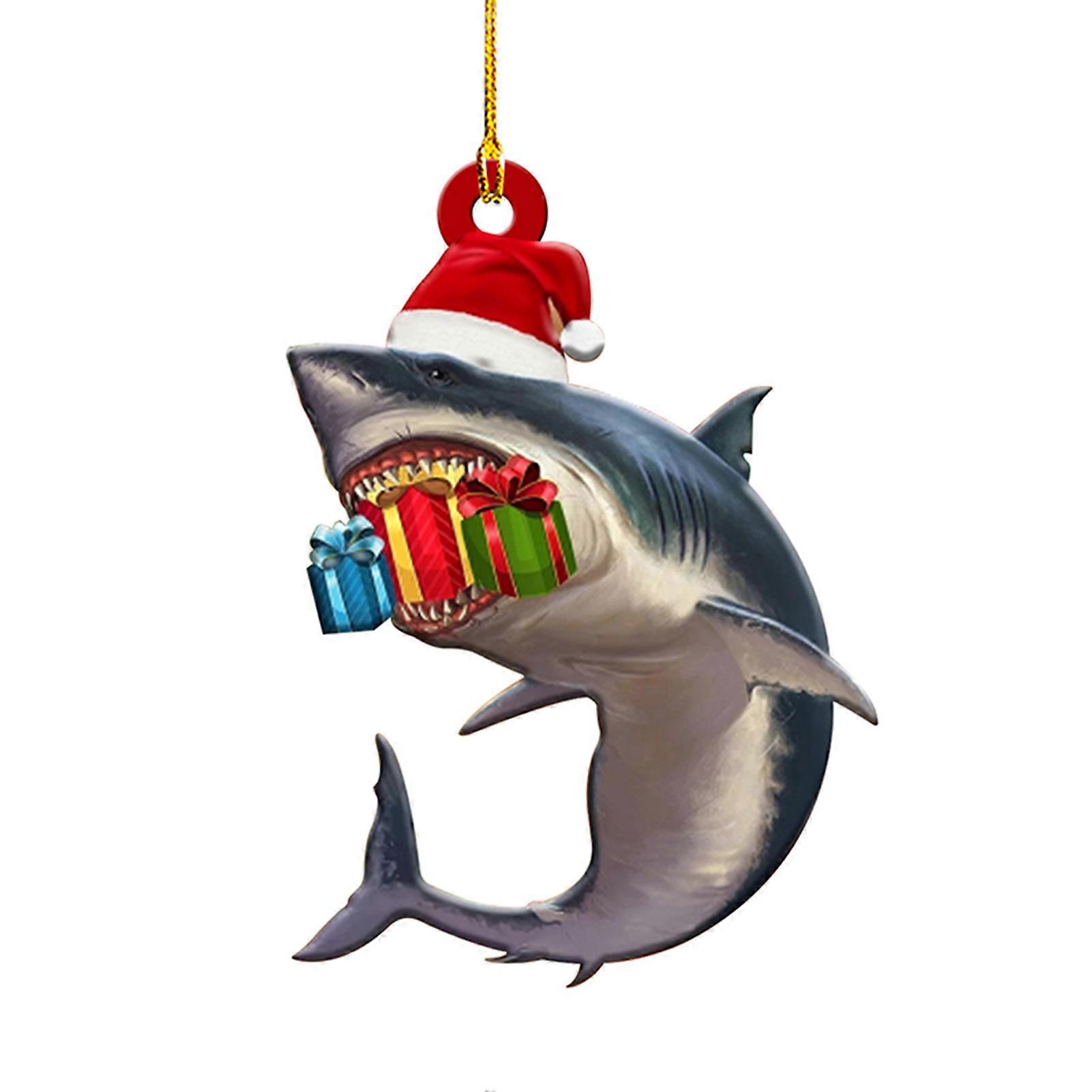 Christmas Shark Pendant Colored Wooden Ocean Style Ornament Xmas
