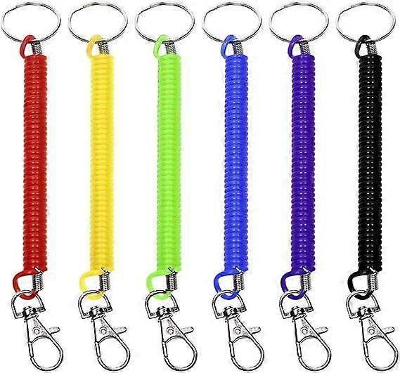 Elastic Spiral Key Ring, 6 Pcs Spring Key Ring Retractable Coil Spring Colored Plastic Key Ring for Security Cell Phones and Other Important Items,202